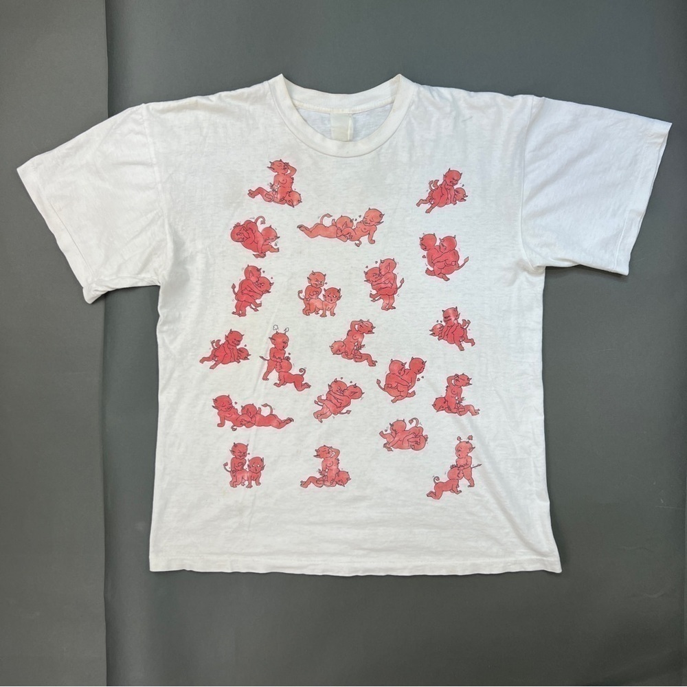 Vintage 1990s Devils Sex Positions All Over Print Demons Graphic White Tee XL 😜 - Picture 3 of 14